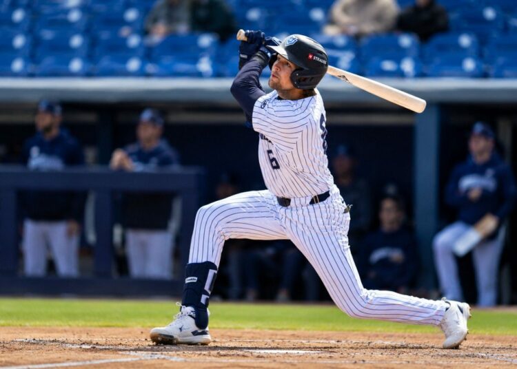 Giants legend Jeff Kent’s son Kaeden Kent is hitting at a game for Hudson Valley Renegades in May , 2026.