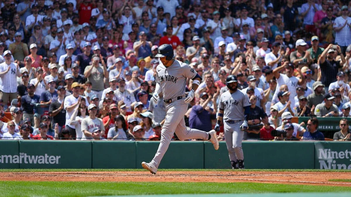 Max Schuemann rounds bases after hitting a home run in the Yankees' 4-1 loss to the Red Sox, Boston, Jun 27, 2026.