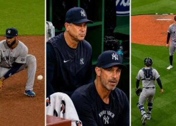 Aaron Boone reacts and Yankees defensive mistakes the 6-3 loss to the Red Sox, Boston, Jun 26, 2026.