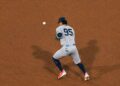 Oswaldo Cabrera made a defensive error in the Yankees' 5-4 loss to the Red Sox, Boston, Jun 28, 2026.