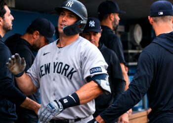 Paul Goldschmidt celebrates in dugout after hitting his second home run in the Yankees' 4-2 win over the Tigers, Detroit, Jun 24, 2026.