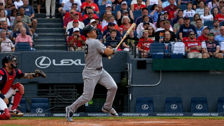 Paul Goldschmidt hits a home run in the Yankees' 5-7 win over the Guardians in Cleveland, June 08, 2026.