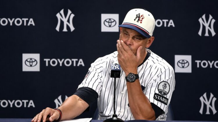 Aaron Boone is at the press conference after the Yankees' 11-4 loss to the Twins in New York, July 4, 2026.