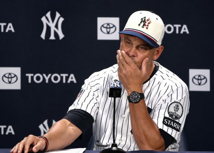 Aaron Boone is at the press conference after the Yankees' 11-4 loss to the Twins in New York, July 4, 2026.