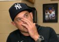 Aaron Boone talks to media after the Yankees' 6-4 loss to the Rays in Tampa, July 7, 2026.