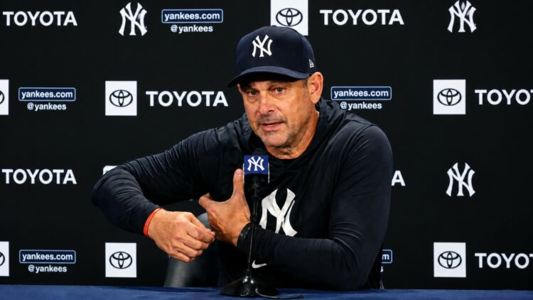 Manager Aaron Boone speaks after the Yankees split the twin bill against the Dodgers, New York, July 19, 2026.