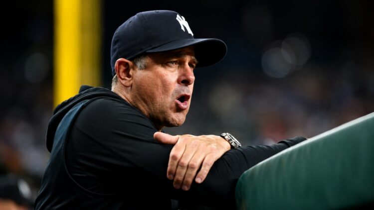 Manager Aaron Boone reacts to a defensive error during the Yankees' 9-3 loss to the Tigers in New York, Jun 30, 2026.