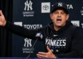 Manager Aaron Boone speaks after the Yankees' 2-1 extra-inning loss to the White Sox, Chicago, July 30, 2026.
