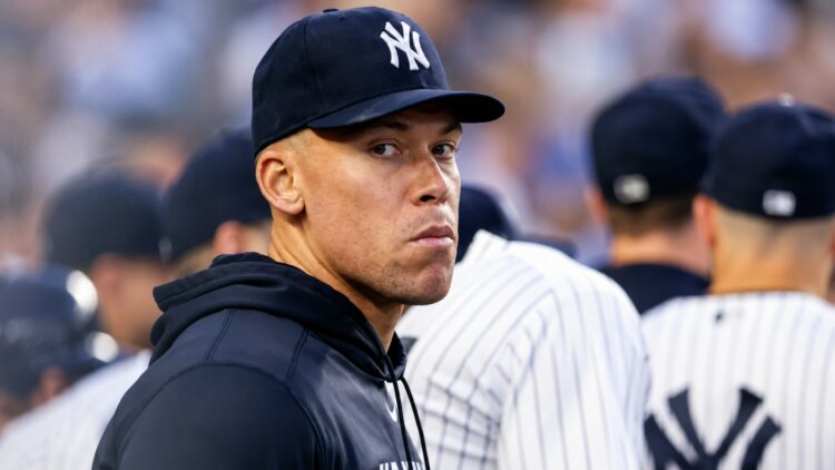 Aaron Judge watches during the Yankees' 6-2 loss to the Tigers in New York, July 1, 2026.
