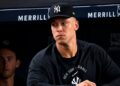 Aaron Judge watches from dugout during the Yankees' 9-3 loss to the Tigers in New York, Jun 30, 2026.