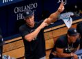 Aaron Judge gestures as Ben Rice hit second home run during the Yankees' 12-4 win over the Rays in Florida, July 9, 2026.