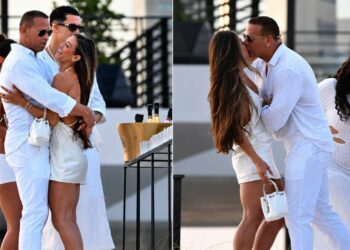 Alex Rodriguez was seen kissing a mystery brunette at Michael Rubin's White Party, weeks after the former Yankees star's split from Jaclyn Cordeiro, Jul. 2, 2026.
