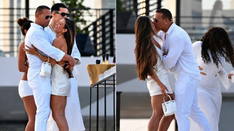 Alex Rodriguez was seen kissing a mystery brunette at Michael Rubin's White Party, weeks after the former Yankees star's split from Jaclyn Cordeiro, Jul. 2, 2026.