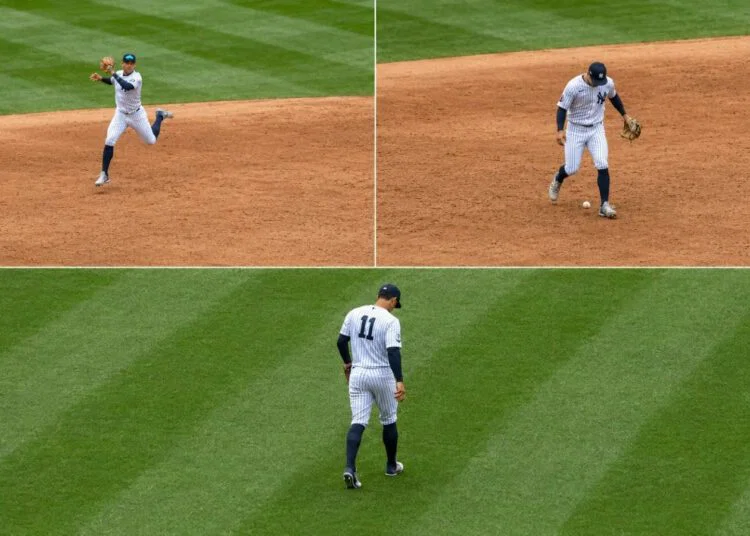 Anthony Volpe made a defensive error in the Yankees' 6-1 loss to the Twins in New York, July 5, 2026.