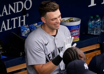 Ben Rice hit two homers helping the Yankees win 12-4 over the Rays in Florida, July 9, 2026.
