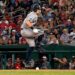 Ben Rice was hit on leg from a foul ball during the Yankees' 5-3 win over the Nationals in Washington, D.C., July 10, 2026.