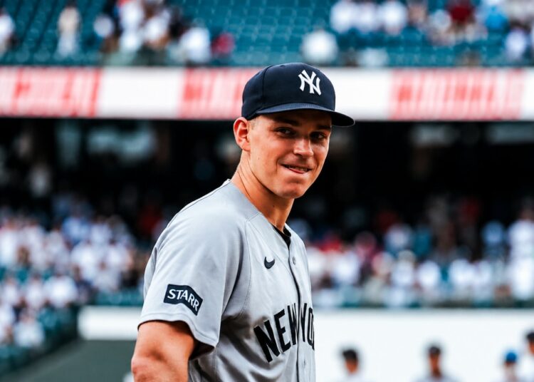 Ben Rice is in all smiles after his triple helped the Yankees' beat the Nationals 5-3 in Washington, D.C., July 12, 2026.