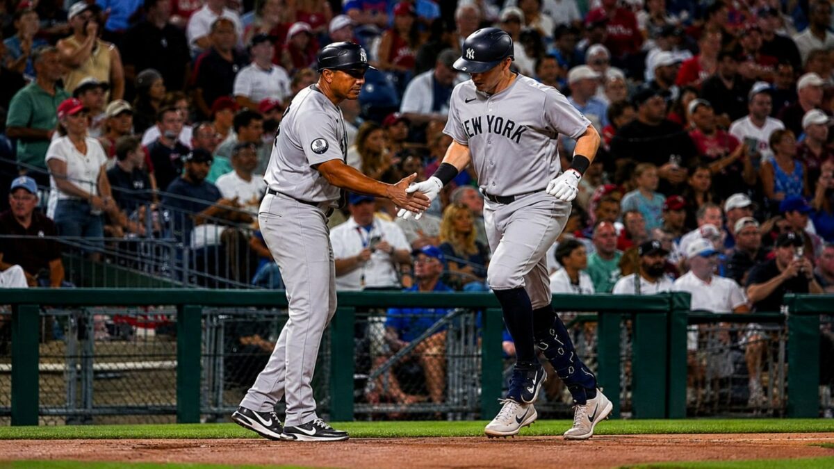 Ben Rice hit 31st home run of the season in the Yankees' 11-4 loss to the Phillies, Philadelphia, July 26, 2026.