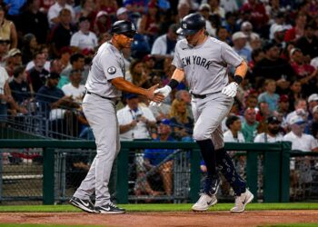 Ben Rice hit 31st home run of the season in the Yankees' 11-4 loss to the Phillies, Philadelphia, July 26, 2026.