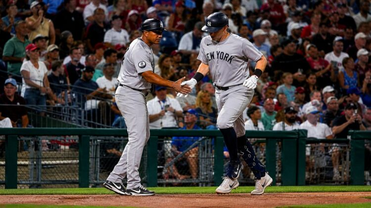 Ben Rice hit 31st home run of the season in the Yankees' 11-4 loss to the Phillies, Philadelphia, July 26, 2026.