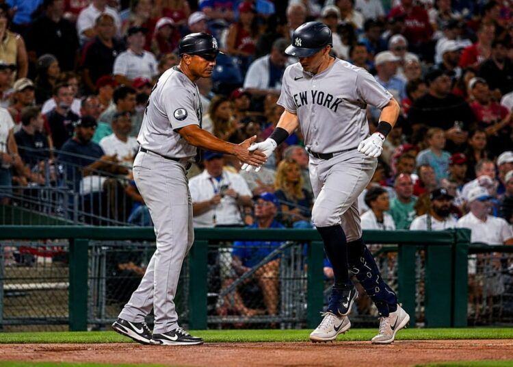 Ben Rice hit 31st home run of the season in the Yankees' 11-4 loss to the Phillies, Philadelphia, July 26, 2026.