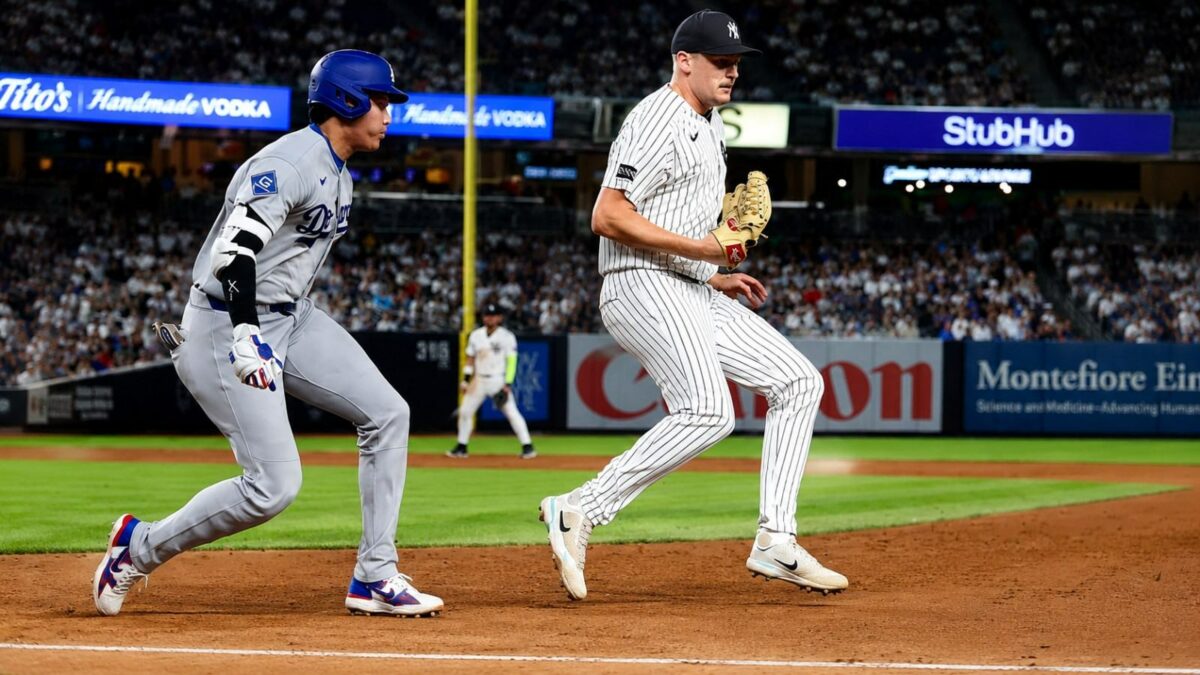 Brent Headrick ran out Ohtani as the Yankees beat the Dodgers 2-1 in New York, July 19, 2026.