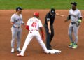 Ump Brennan Miller's intentional-drop ruling denied Jose Caballero a double play in the fourth in the Yankees' 3-1 win over the Phillies, Philadelphia, July 25, 2026.