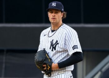 Cam Schlittler reacts after giving up a home run in the first inning in the Yankees' 9-3 loss to the Tigers in New York, Jun 30, 2026.