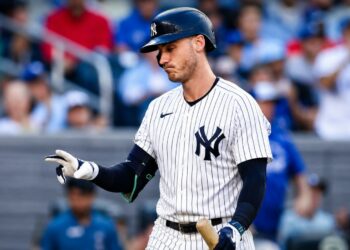 Cody Bellinger reacts after failing to notch a hit in the Yankees' 6-2 loss to the Tigers in New York, July 1, 2026.