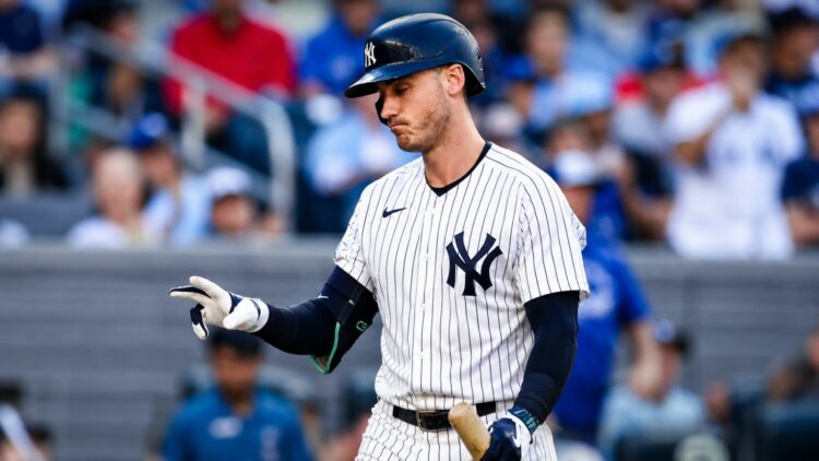 Cody Bellinger reacts after failing to notch a hit in the Yankees' 6-2 loss to the Tigers in New York, July 1, 2026.