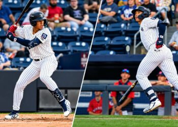 Yankees top prospect George Lombard Jr. hits a home run in the Triple-A RailRiders 7-6 win over Worcester, PNC Field, July 17, 2026.