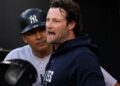 Gerrit Cole yells at Yankees dugout over pitch clock penalty in the 3-2 win over the White Sox, Chicago, July 28, 2026.