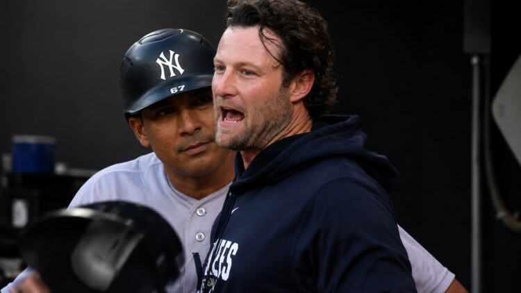 Gerrit Cole yells at Yankees dugout over pitch clock penalty in the 3-2 win over the White Sox, Chicago, July 28, 2026.