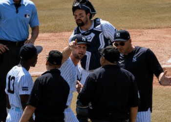 Ace pitcher Gerrit Cole argues with umpire after he was given a balk call in the Yankees' 5-3 loss to the Pirates, New York, July 22, 2026.