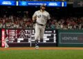 Jasson Dominguez rounds after hitting a home run in the 4th in the Yankees' 5-3 win over the Nationals in Washington, D.C., July 10, 2026.