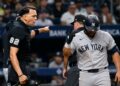 Jasson Dominguez had a tiff with umpire Emil Jimenez after he was denied ABS challenge due to umpire lapse in the Yankees' 5-1 win over the Rays in Tampa, July 6, 2026.