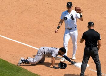 Jasson Dominguez was caught at 3B after a wrong slide during the Yankees' 2-1 extra-inning loss to the White Sox, Chicago, July 30, 2026.