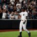 Jazz Chisholm Jr. reacts after his homer helped the Yankees beat the Dodgers 2-1 in New York, July 19, 2026.