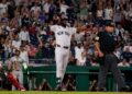 Jazz Chisholm Jr. celebrates at plate after hitting the go-ahead home run in the 9th in the Yankees' 5-3 win over the Nationals in Washington, D.C., July 10, 2026.