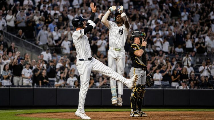 Jazz Chisholm reacts after hitting his second home run in the Yankees' 8-5 win over the Pirates, New York, July 20, 2026.