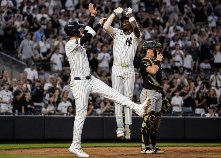 Jazz Chisholm reacts after hitting his second home run in the Yankees' 8-5 win over the Pirates, New York, July 20, 2026.