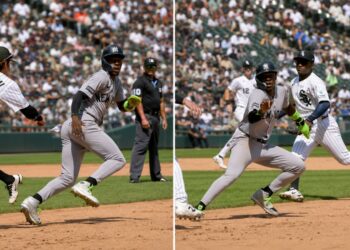 Jazz Chisholm was caught in the basepath during the Yankees' 2-1 extra-inning loss to the White Sox, Chicago, July 30, 2026.