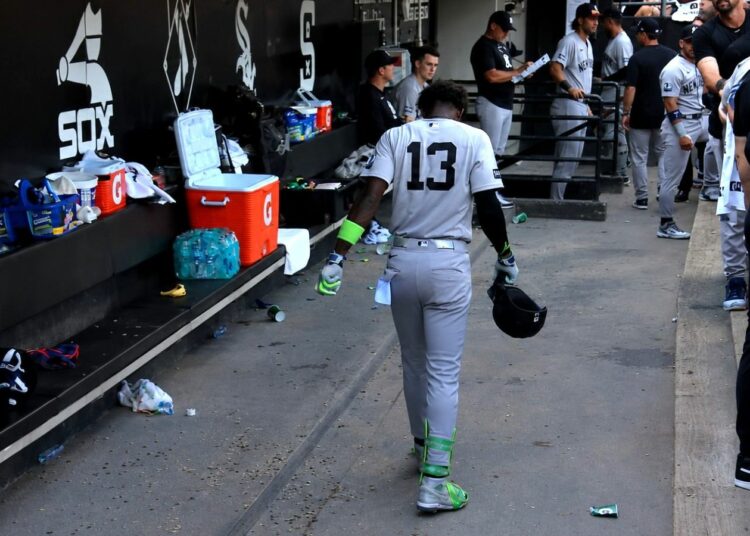 Jazz Chisholm exited in the 11th during the Yankees' 2-1 extra-inning loss to the White Sox, Chicago, July 30, 2026.