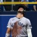 Jose Caballero reacts after caught stealing 2B in the sixth during the Yankees' 3-0 loss to the Rays in Tampa, July 8, 2026.