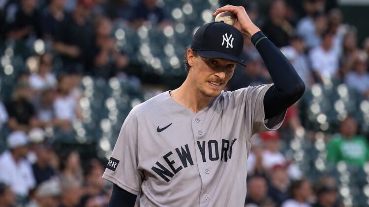 Max Fried reacts to his removal after just three innings in the Yankees' 9-5 win over the White Sox, Chicago, July 27, 2026.