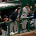 Ryan McMahon and the dugout react to Jazz Chisholm's go-head homer in the 9th in the Yankees' 5-3 win over the Nationals in Washington, D.C., July 10, 2026.