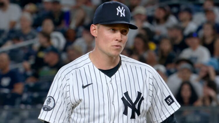 Will Warren pitches in the relief, his third ever, in the Yankees' 2-0 win over the Pirates, New York, July 22, 2026.