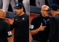 Umpire Vic Carapazza ejected Aaron Boone in the sixth in the Yankees' 3-1 loss to the Blue Jays, Toronto, August 14, 2026.