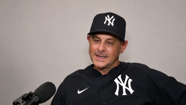 Manager Aaron Boone speaks to reporters after the Yankees' 4-1 loss to the Blue Jays, Toronto, August 15, 2026.