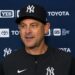 Manager Aaron Boone speaks to reporters after the Yankees' 6-1 win over the Orioles, Baltimore, August 20, 2026.